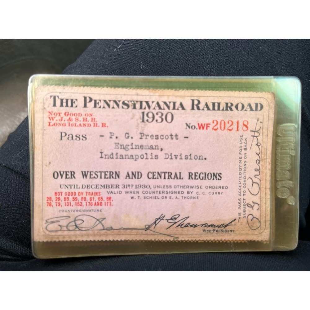 1930 Pennsylvania Railroad Pass Engineman Indianapolis division